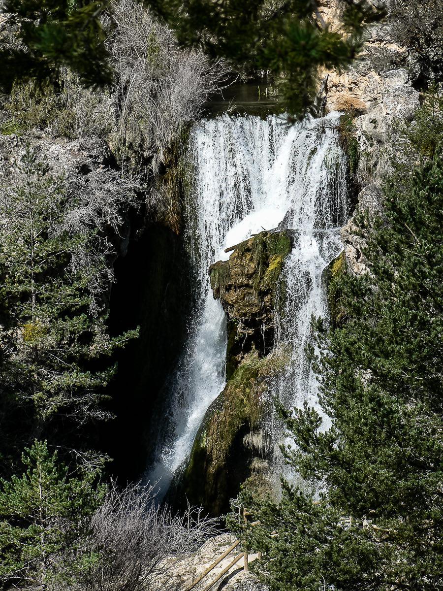 La cascada de Calomarde entre los pinos de la Sierra de Albarracín